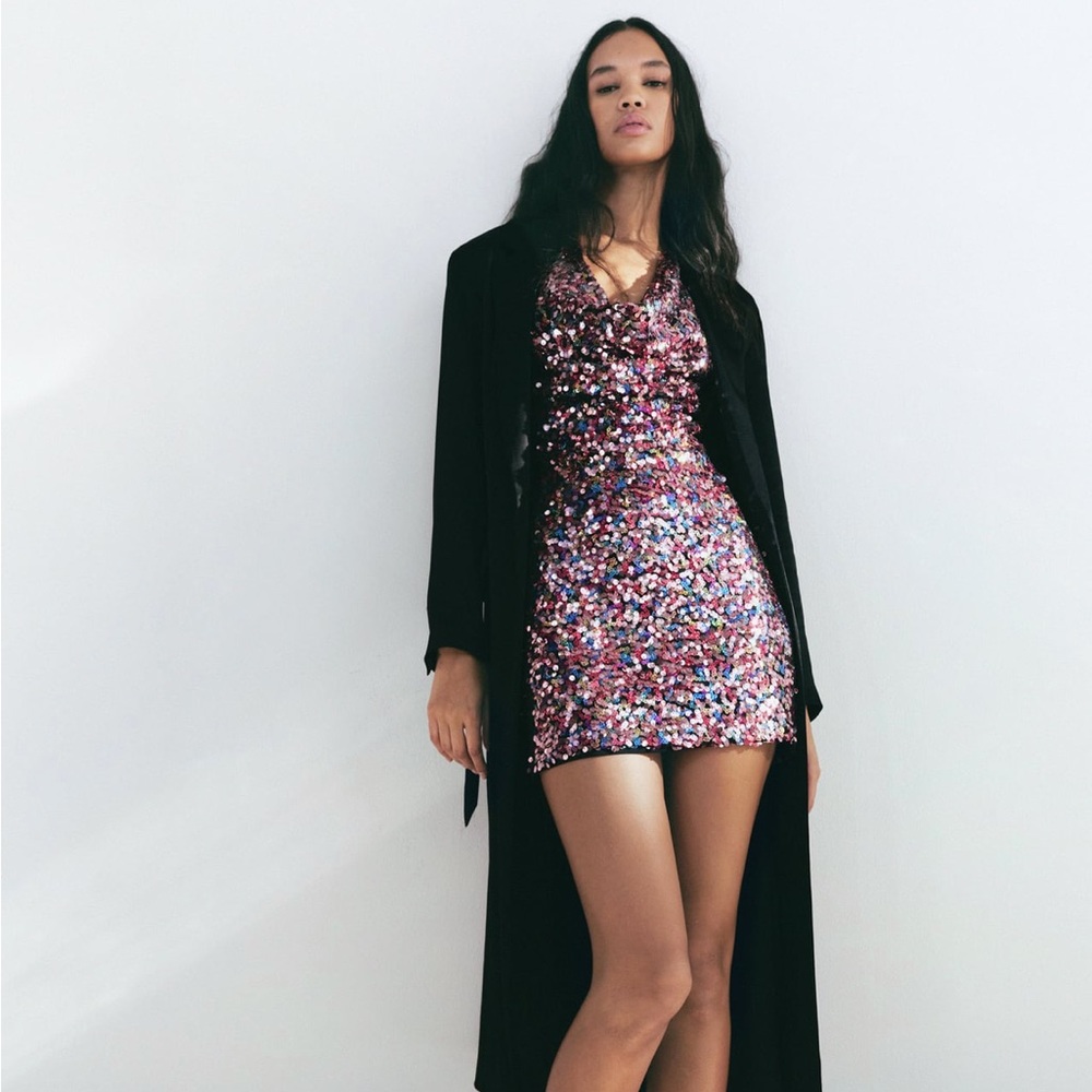 Zara short sequin dress pink